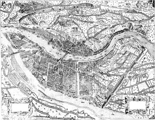 Le Plan scénographique de Lyon (c.1550) ; Archives Municipales de Lyon